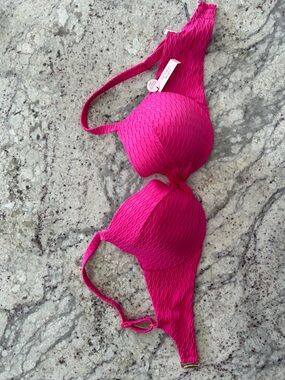 NWT Victoria’s Secret Raspberry Pink Textural Underwire Swim Top Size 36DD